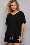 POL Ribbed Knit V-Neck Short Sleeve T-Shirt Black a67fcc24-6908-495d-96bf-dba474261514-Max-Origin