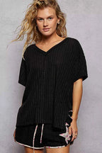 POL Ribbed Knit V-Neck Short Sleeve T-Shirt Black a67fcc24-6908-495d-96bf-dba474261514-Max-Origin