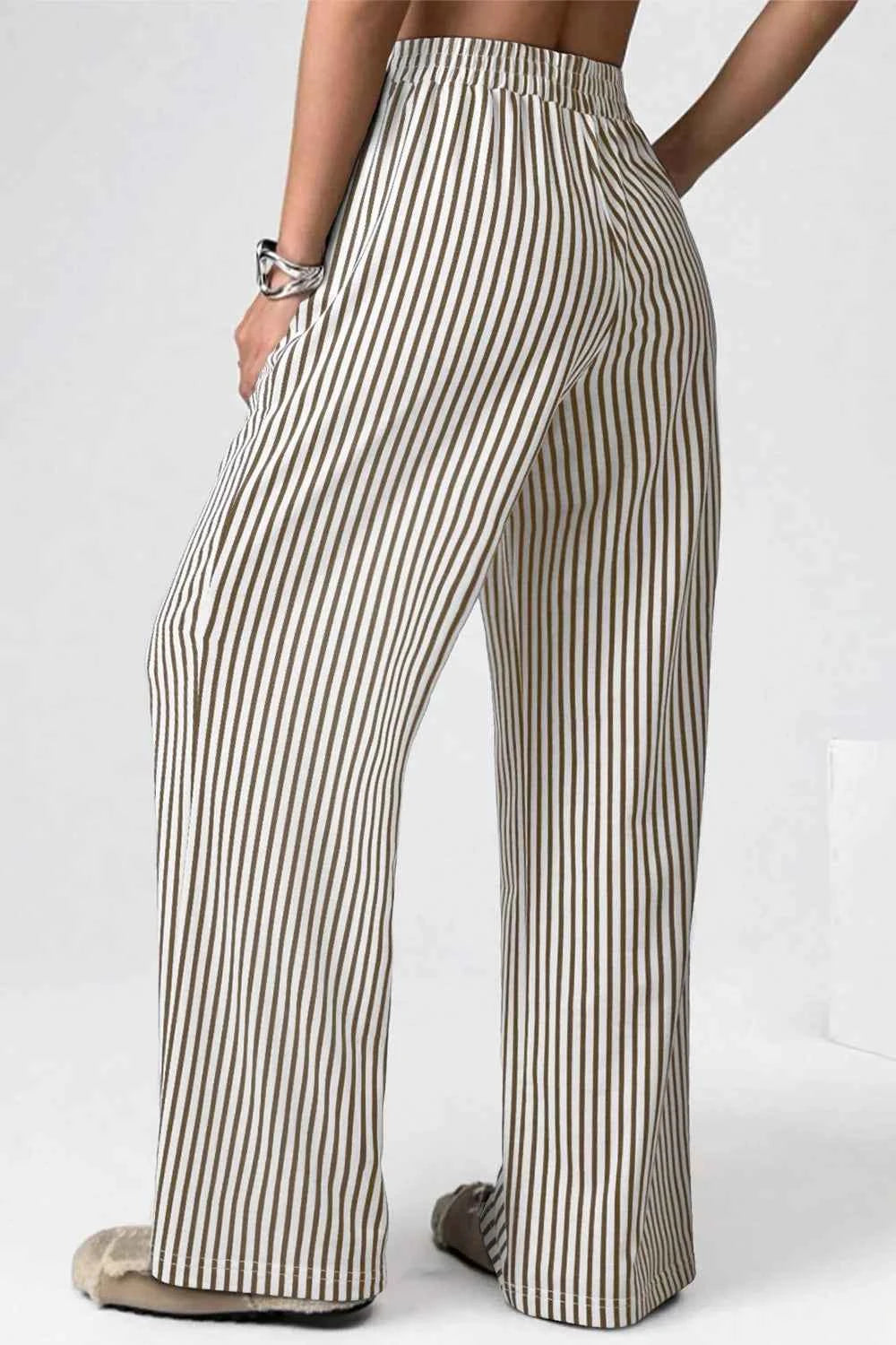 Stripe Elastic High Waist Pocketed Loose Pants a6815815-0801-4718-9284-33805f5c88ea-Max-Origin