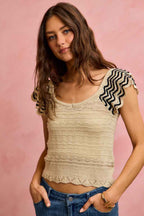 SO ME Wavy Textured Knit Top With Fluttered Sleeves a688d2a4d43f4446914b0657892d44c6-Max