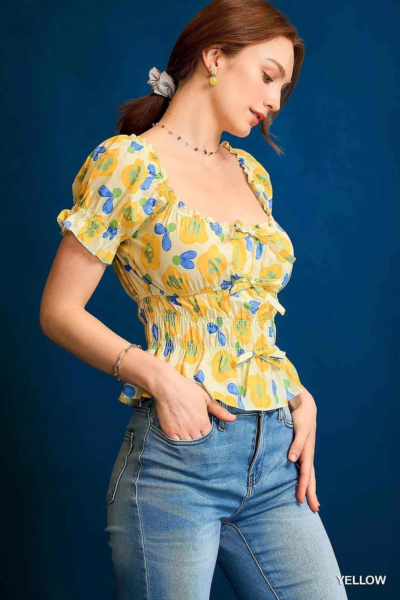 Umgee Floral Smocked Peplum Blouse a6899a39-2718-40cc-a230-e37ed6986f97-Max-Origin