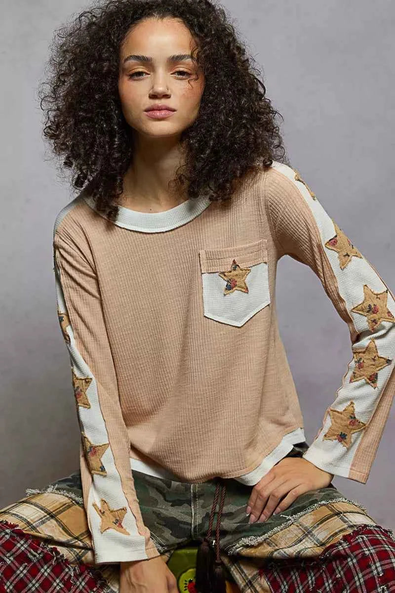 POL Round Neck Long Sleever T-Shirt with Star Patch a68e4249-4fe8-495f-9c0f-536643d7b898-Max-Origin