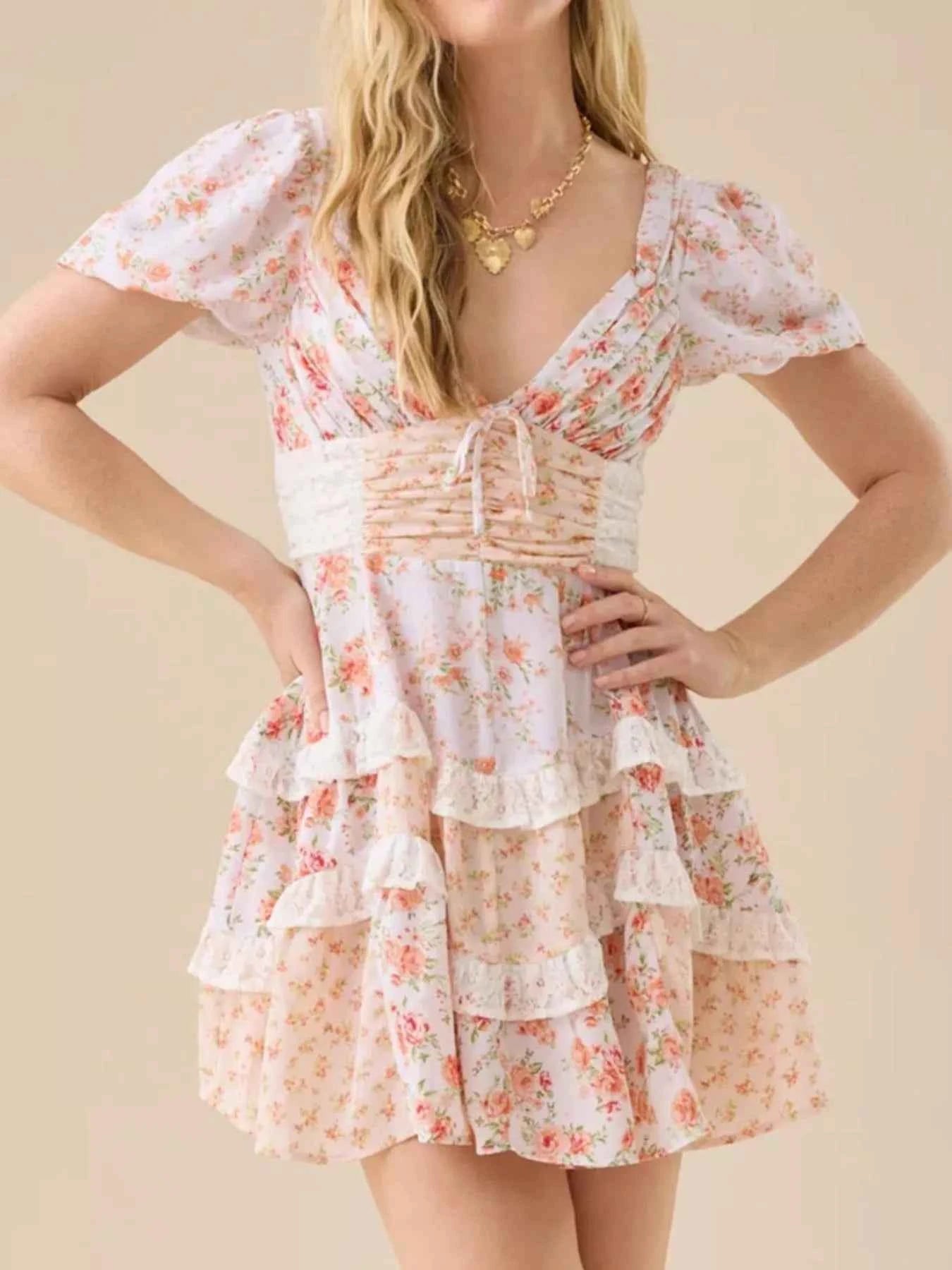 Floral Puff Sleeve Tiered Mini Dress a690ea1c-0b01-48bc-b1c9-61ca42a8a893-Max-Origin
