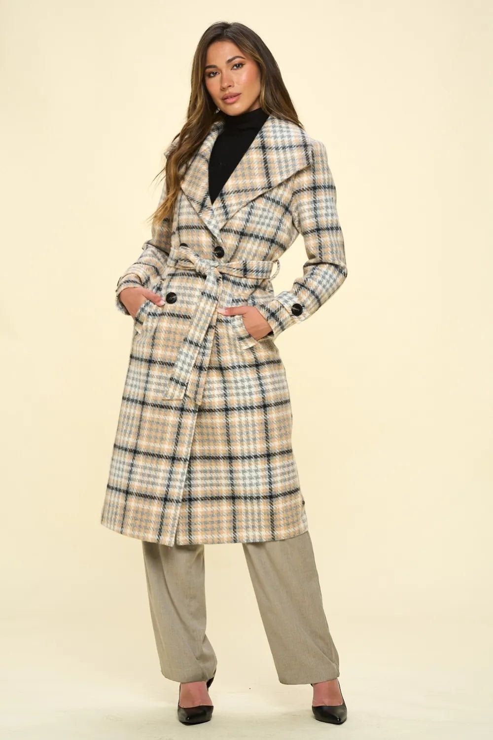 Coalition LA Double-Breasted Plaid Coat with Belt a694a799-d87a-4c4b-8439-3340237d9eb4-Max
