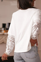 White Fake Two-Piece Lace Long Sleeve Drop Shoulder Tee a69f992b54c6e997