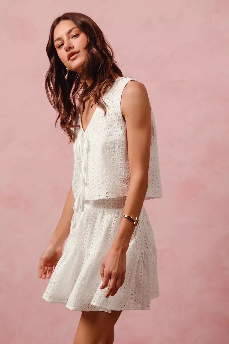 SO ME Floral Eyelet Lace Tie Front Vest Top and Tiered Mini Skirt Set a6a054d06f6b40ef90907cfcd45892b6-Max-Origin