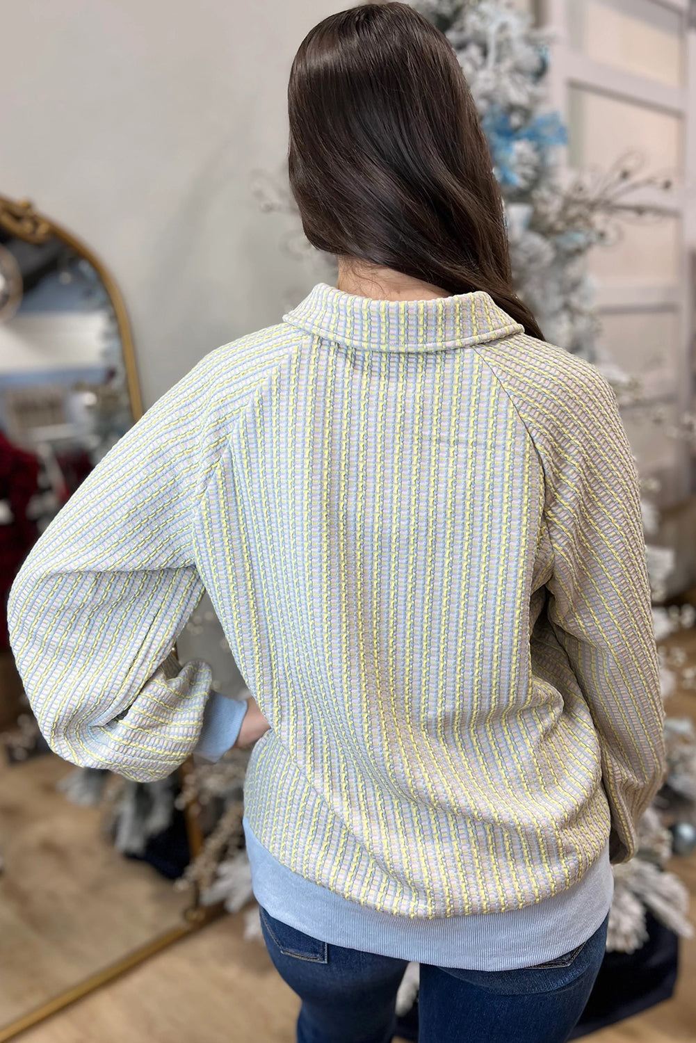 Beau Blue Striped Henley Collar Textured Sweatshirt a6a1a2ab8e70a5e4