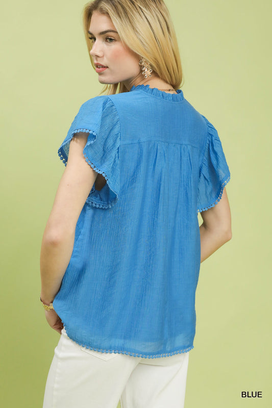 Flutter Sleeve Relaxed Top with Trim Detail a6a38817-2e8c-4d48-a26c-43a470ac70ba-Max