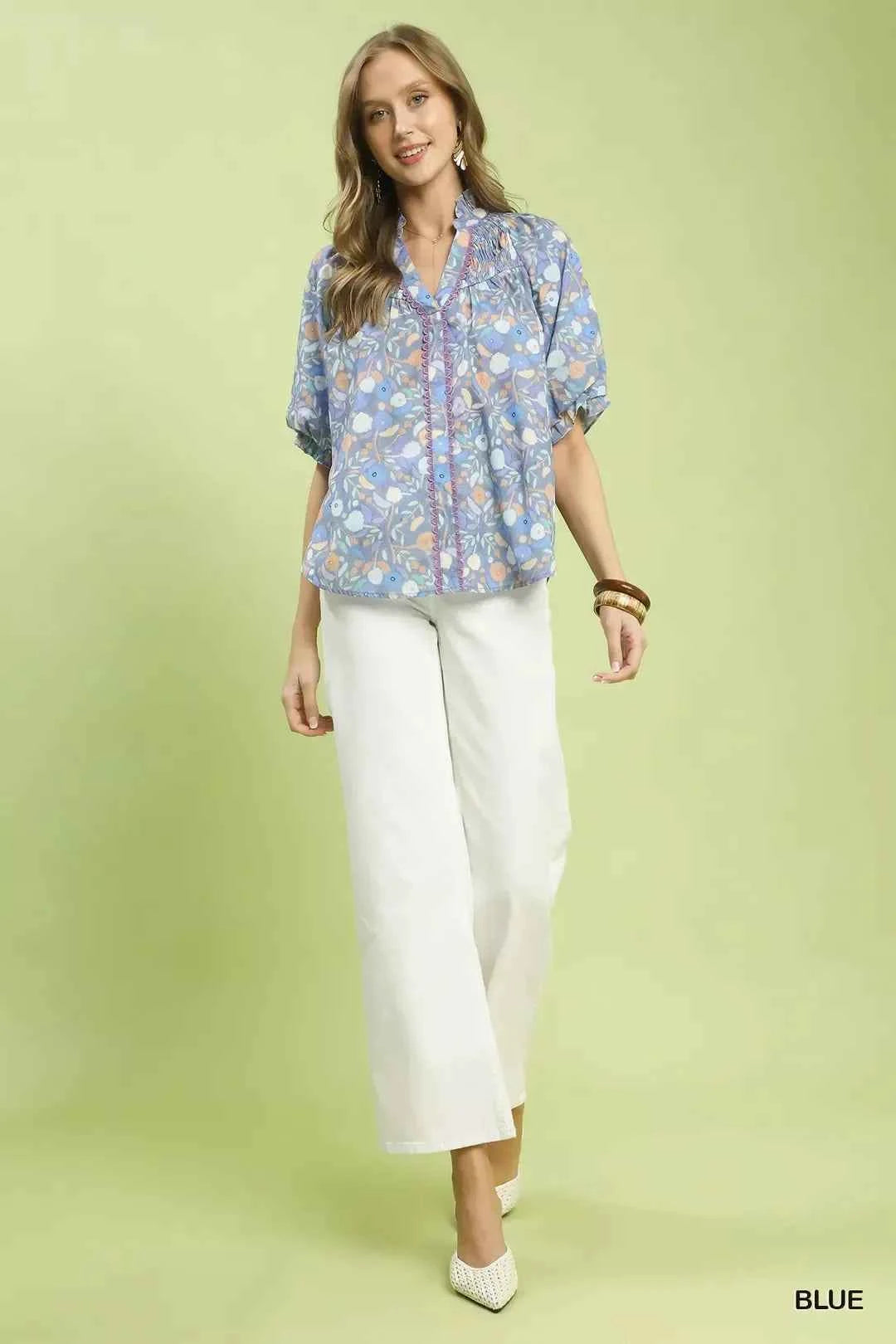 Umgee Smocked Floral Ruffle Trim Top a6a6e0f7-8695-41f0-9570-c3f5316d8ae7-Max-Origin