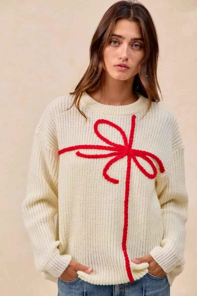 BiBi Christmas Ribbon Bow Embroidery Sweater a6b0184b3a4b437db54221039d4b380a-Max-Origin