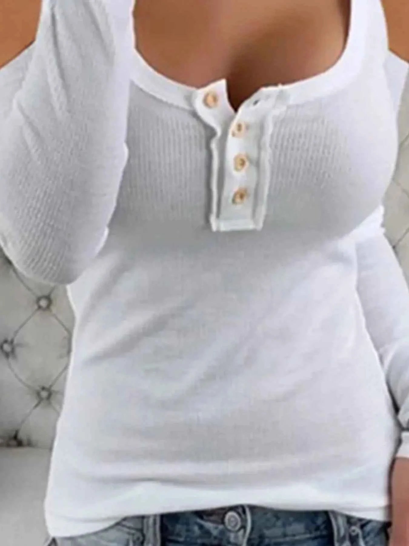 Cold Shoulder Ribbed Henley T-Shirt with Button Detail a6b320a5-ae8e-4627-a8da-6ed02b1006aa-Max-Origin