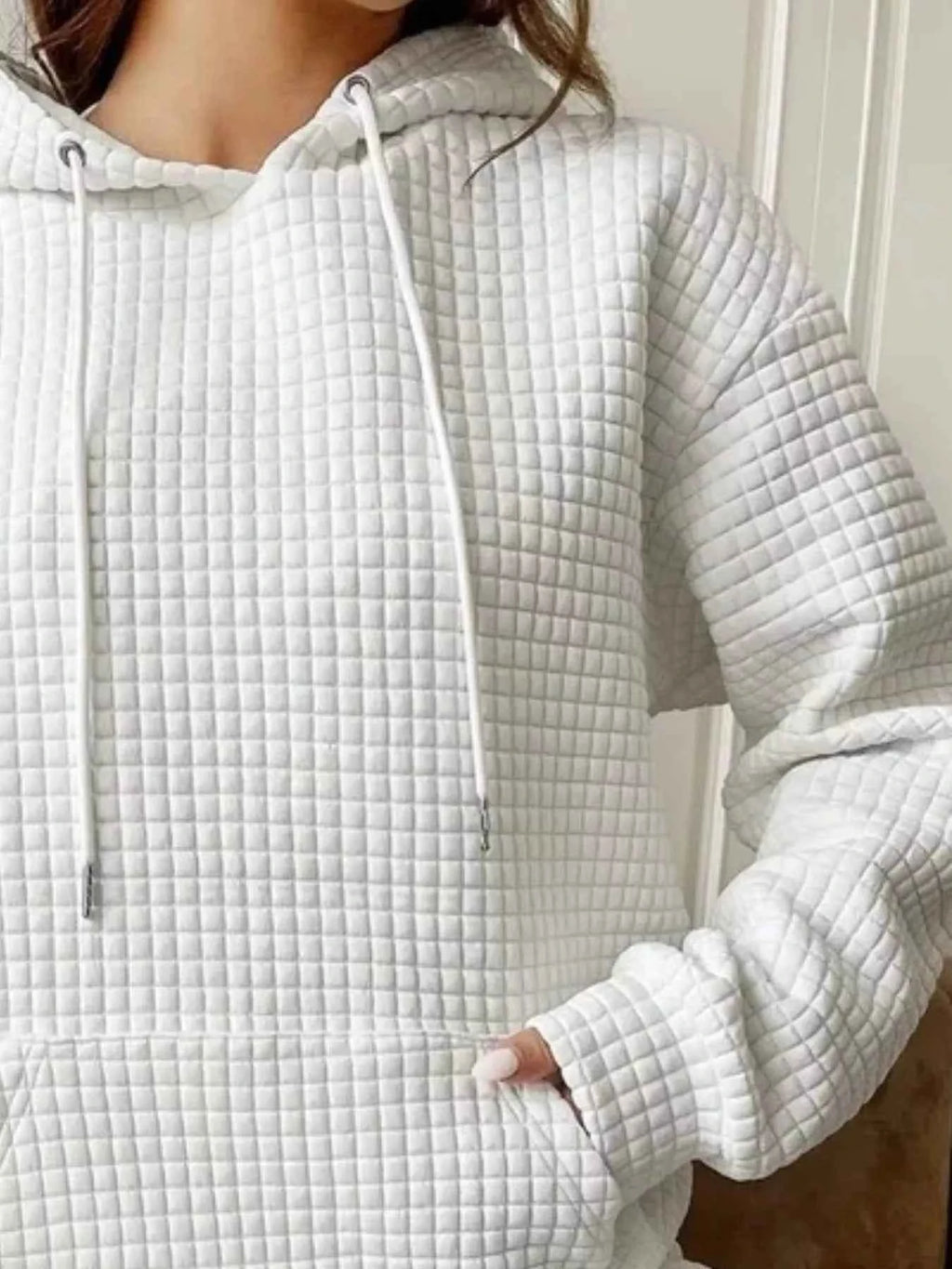 Waffle Knit Hoodie with Drawstring Details a6bdcbfb-8543-40ba-abac-f6995641fbf3-Max-Origin