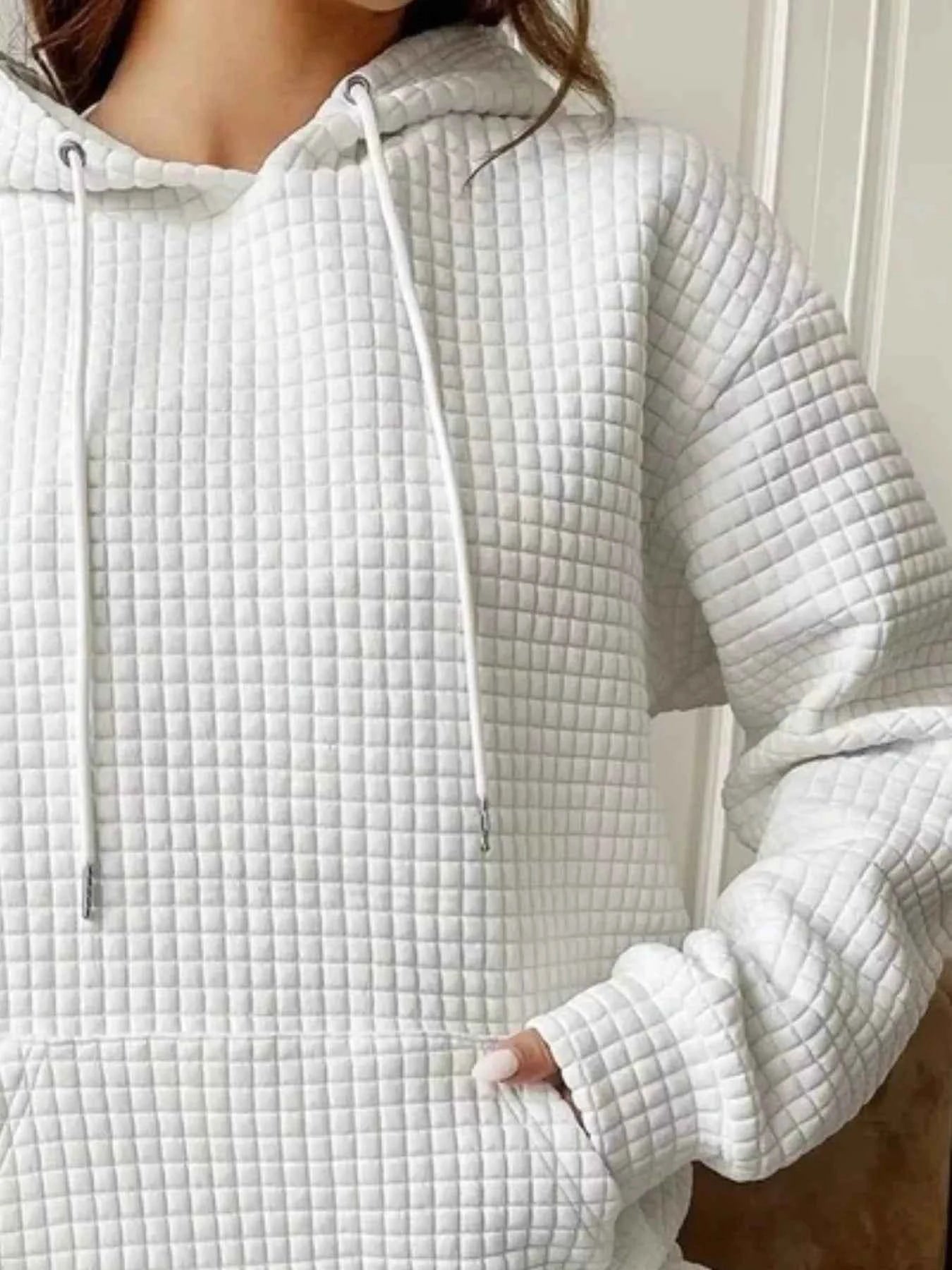 Waffle Knit Hoodie with Drawstring Details a6bdcbfb-8543-40ba-abac-f6995641fbf3-Max-Origin