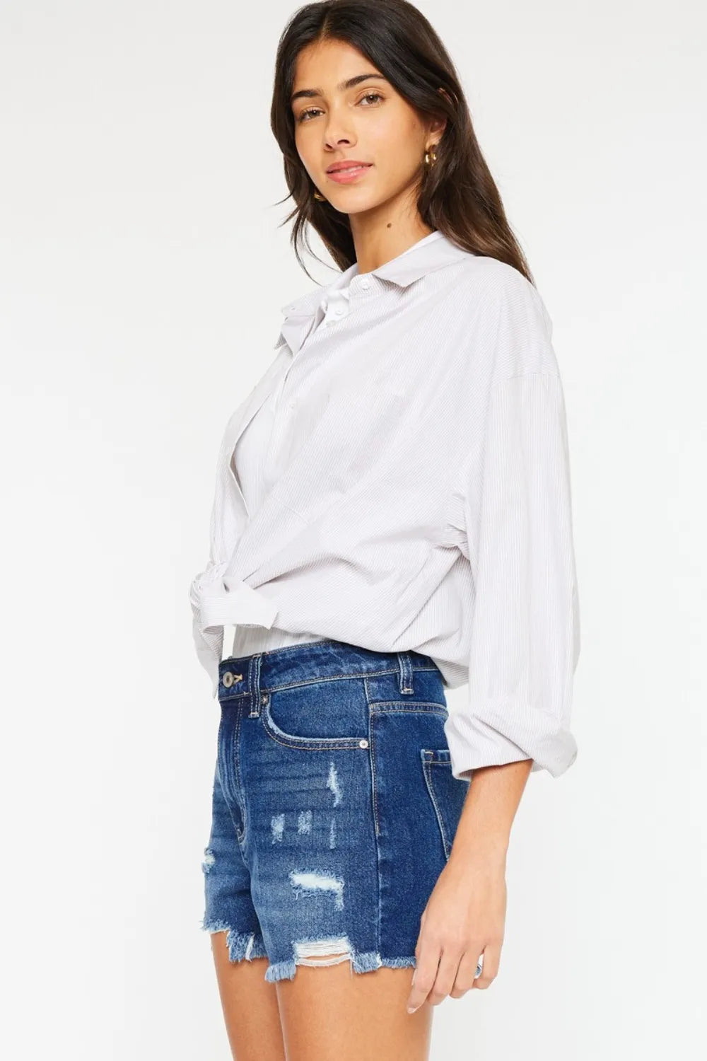 Kancan High Rise Frayed Hem Denim Shorts a6c3ba1d-978f-4c1c-ade6-e25de12ad8f0-Max