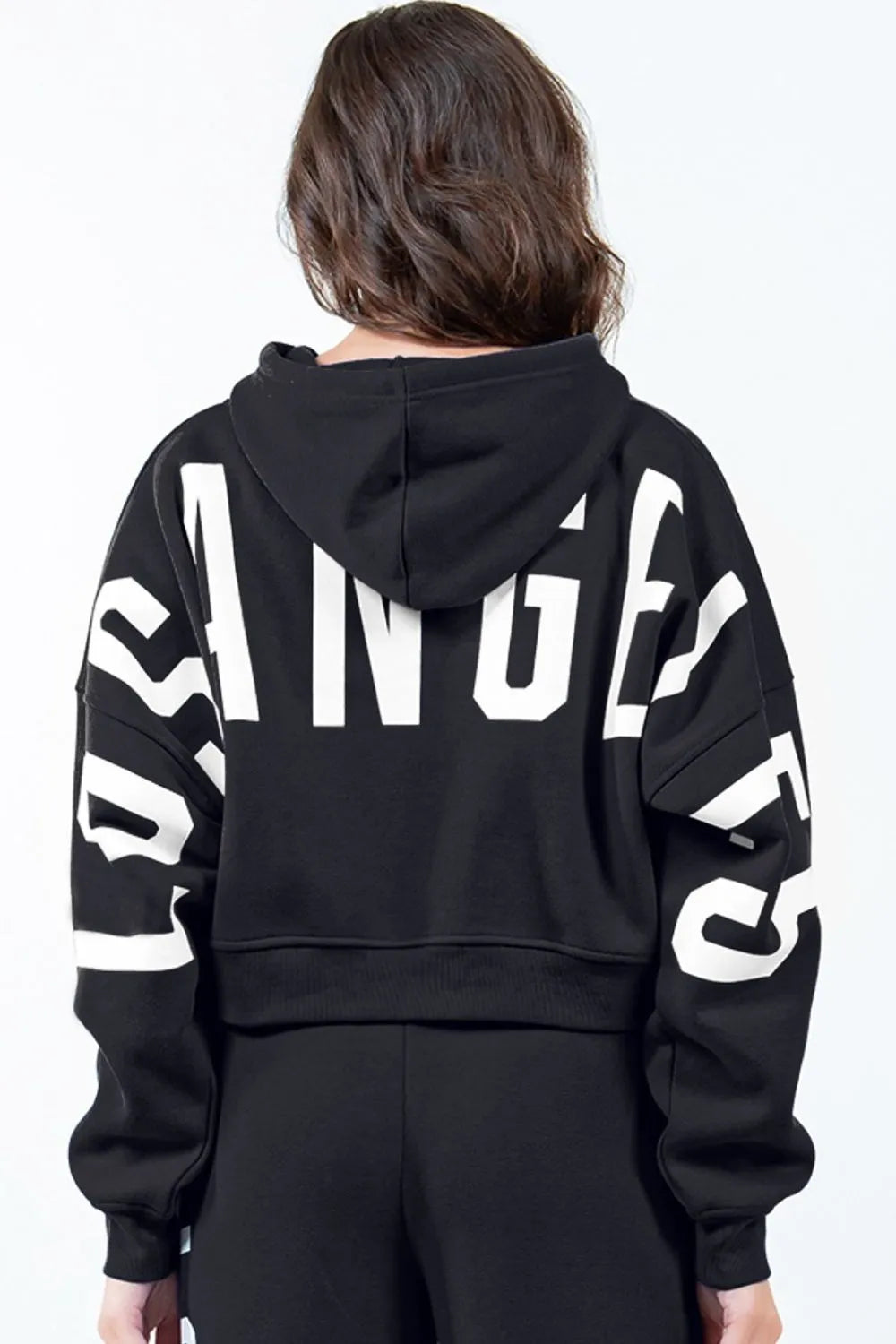 American Bazi Letter Graphic Long Sleeve Drawstring Cropped Hoodie Black a6c42d1f-c590-4bb4-bdd6-1c7cb01aeaf2-Max