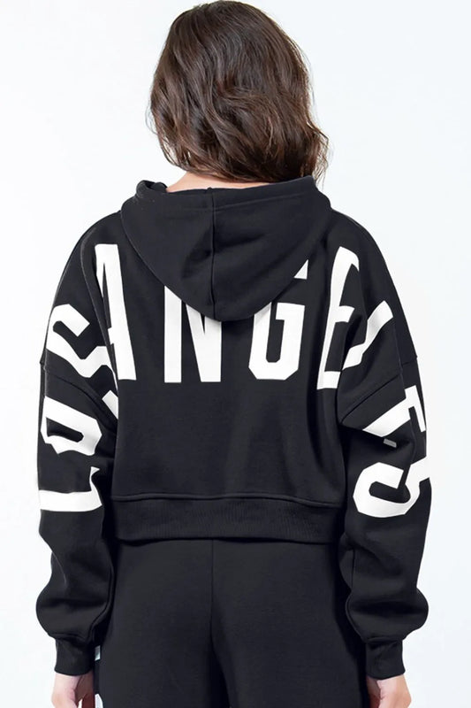 American Bazi Letter Graphic Long Sleeve Drawstring Cropped Hoodie Black a6c42d1f-c590-4bb4-bdd6-1c7cb01aeaf2-Max