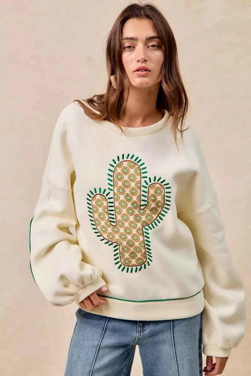 BiBi Cactus Embroidered Fleece Sweatshirt a6cfc448552c46a3a80ac8d6ecbdf85f-Max-Origin