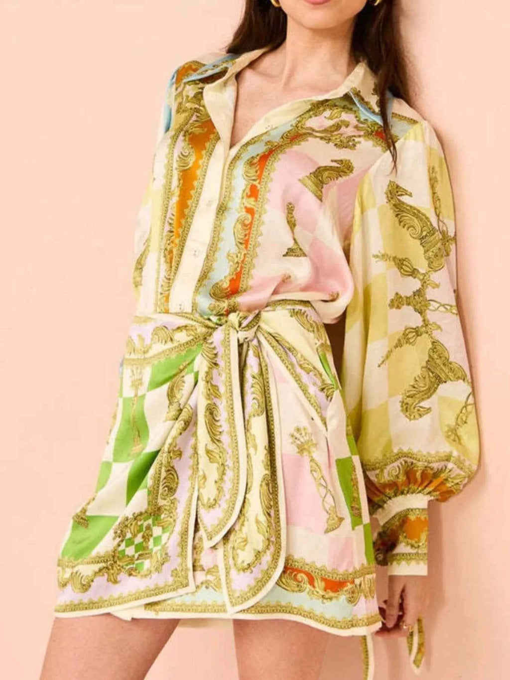 Printed Lantern Sleeve Shirt Dress a6d1b73f-8d55-4397-a059-8c9457cae05d-Max-Origin