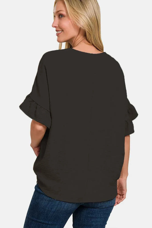 V-Neck Flutter Sleeve Top a6d6da45-e5d6-40ac-9191-846b96810b10-Max