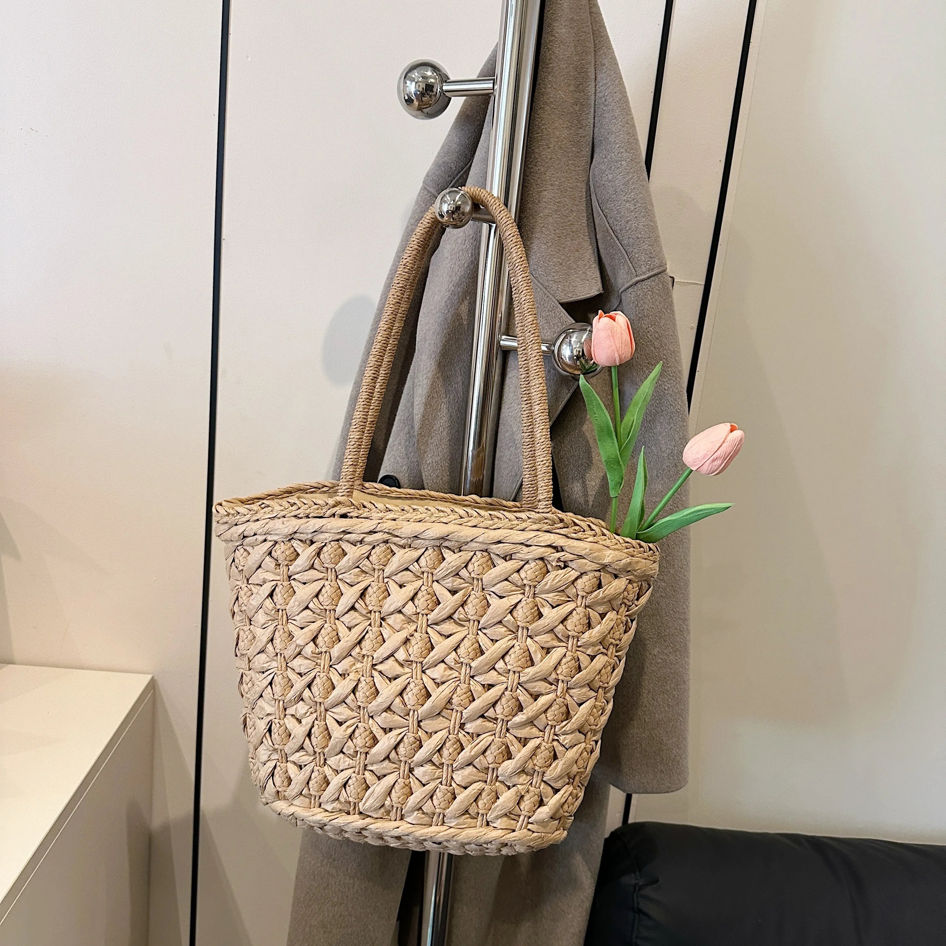 Woven Straw Tote Bag Khaki onesize a6dd0a88e459417583e5e12459f69610-Max-Origin
