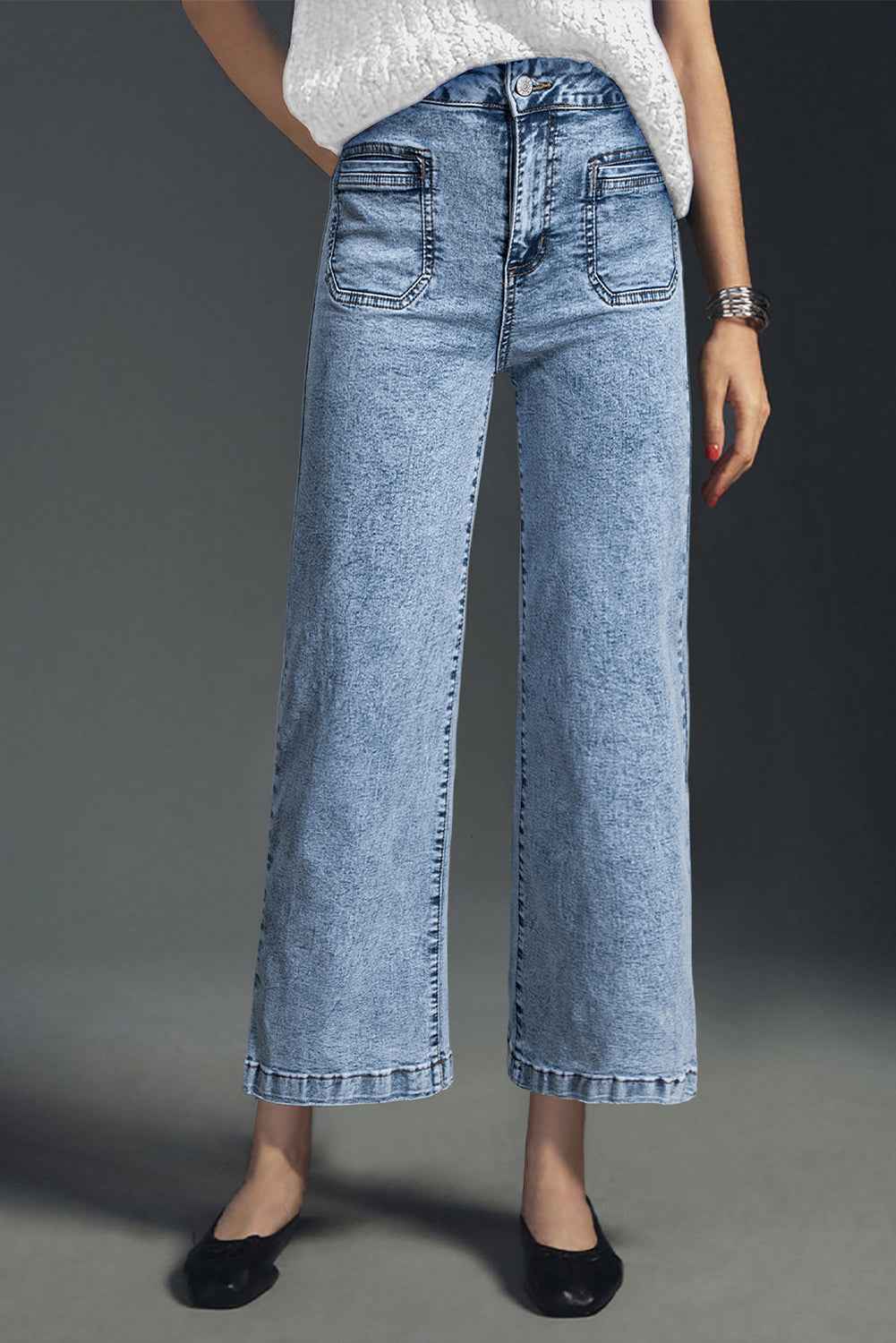 Sky Blue Chic Patch Pocket Straight Leg Loose Jeans Light Blue 68%Cotton+30%Viscose+2%Elastane a6e3ede48de62515