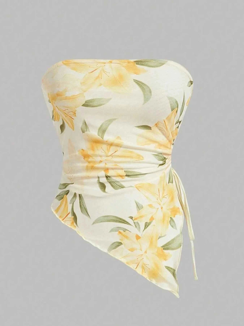 Drawstring Printed Tube Top Yellow Print a6e7ce48-0236-40ca-a54e-620a9aece940-Max-Origin