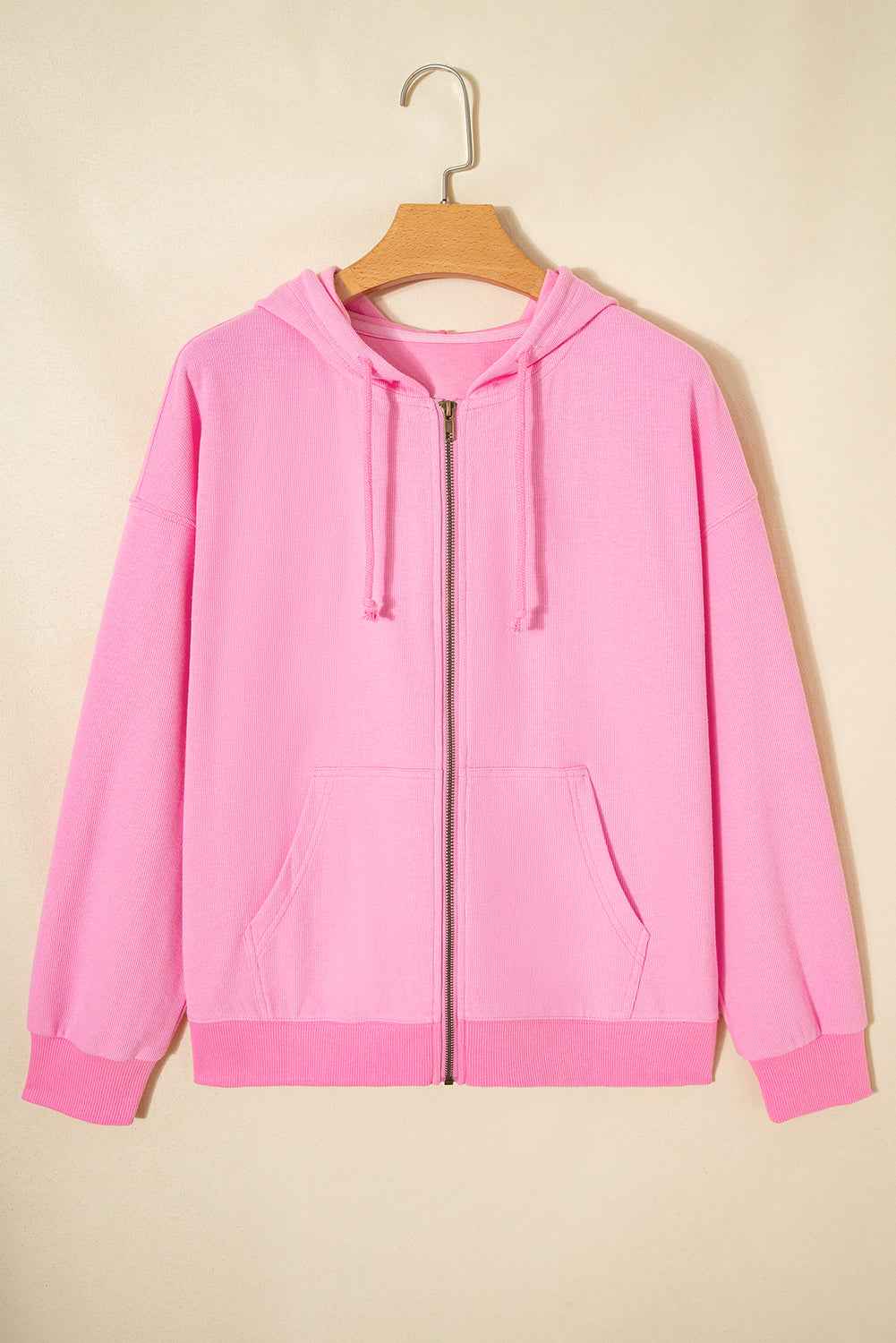 Sachet Pink Corduroy Zip Up Hooded Casual Jacket a6e814266e1b6514