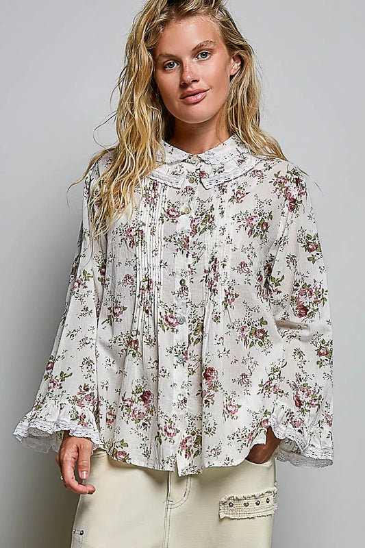 Floral Lace Trim Pintuck Button-Down Shirt IVORY FLORAL a6ee5f41-2e5e-4f71-aa04-26dbb26947d3-Max-Origin