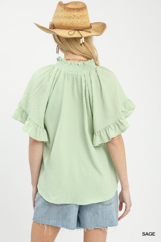 Textured Ruffle Sleeve Blouse a6f1c806-3ca8-4153-b930-452cd8b25422-Max