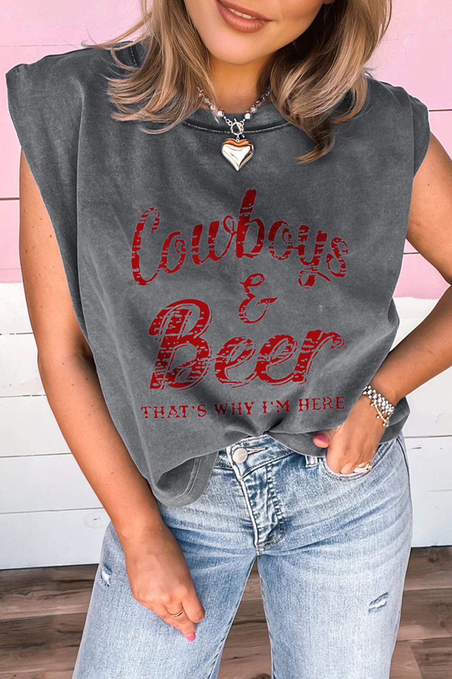 Sleet Cowboy & Beer Western Graphic Mineral Wash Tank Top Sleet 100%Cotton a6f71bedf582c3ba