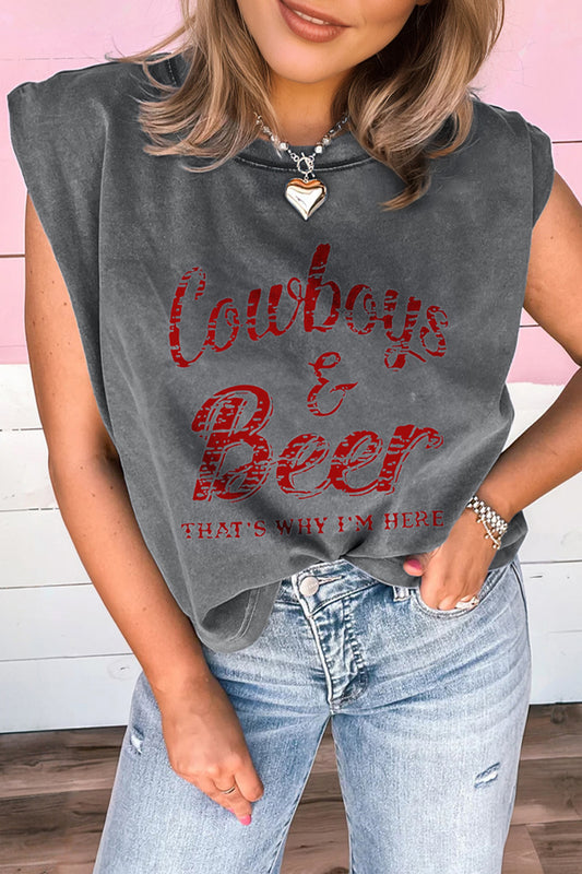 Sleet Cowboy & Beer Western Graphic Mineral Wash Tank Top Sleet 100%Cotton a6f71bedf582c3ba