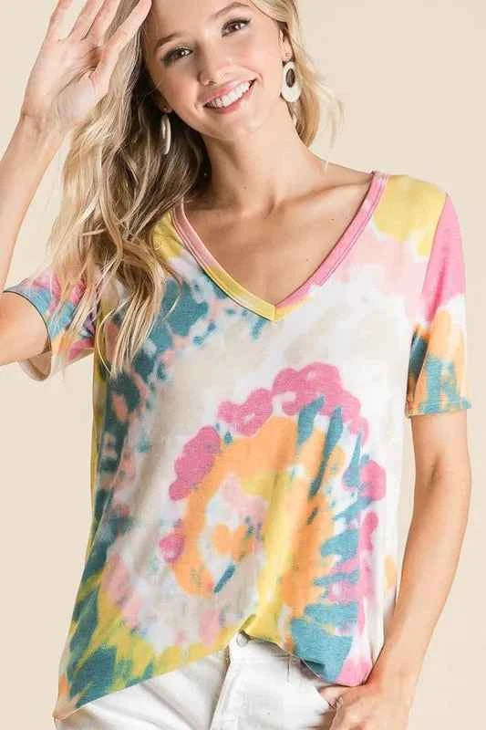 BiBi Circular Tie Dye Print V Neck Top a6faf99c9b114d4e870a2fc9726b0bd8-Max-Origin