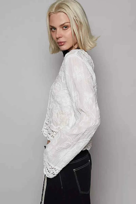 Long Sleeve Cropped Crochet Top with Floral Embroidery Detail a6fb7832-ade4-4438-ae9c-2589222d19a6-Max-Origin