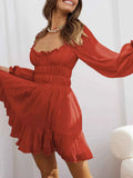 Ruffled Hem Balloon Sleeve Dress Scarlet a6fbf6500dc547eeac7dc729d9934876-Max-Origin