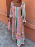 Smocked Square Neck Flounce Sleeve Maxi Dress Pink a6ff4e55-0001-47fe-b933-8b08cdf8f3e8-Max-Origin