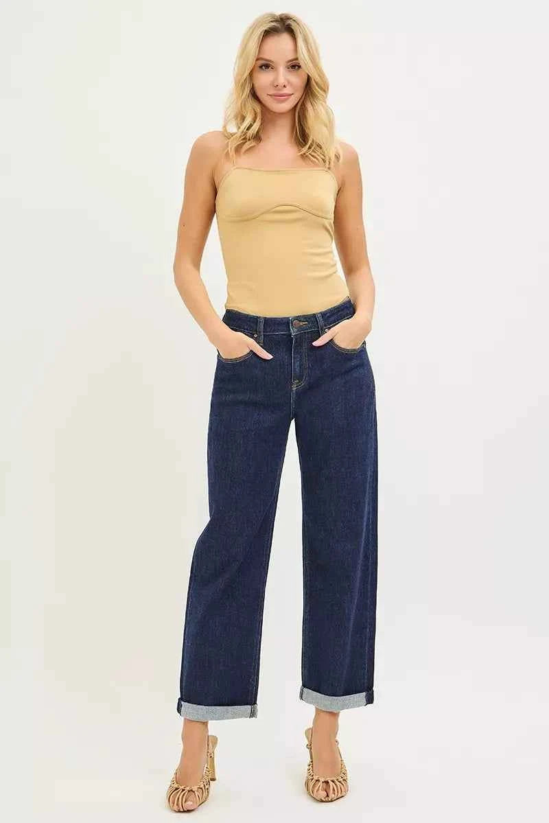 RISEN Slouchy Cropped Boyfriend Jeans With Cuffed Hem a702226d56ff42b695556171633f1b36-Max-Origin