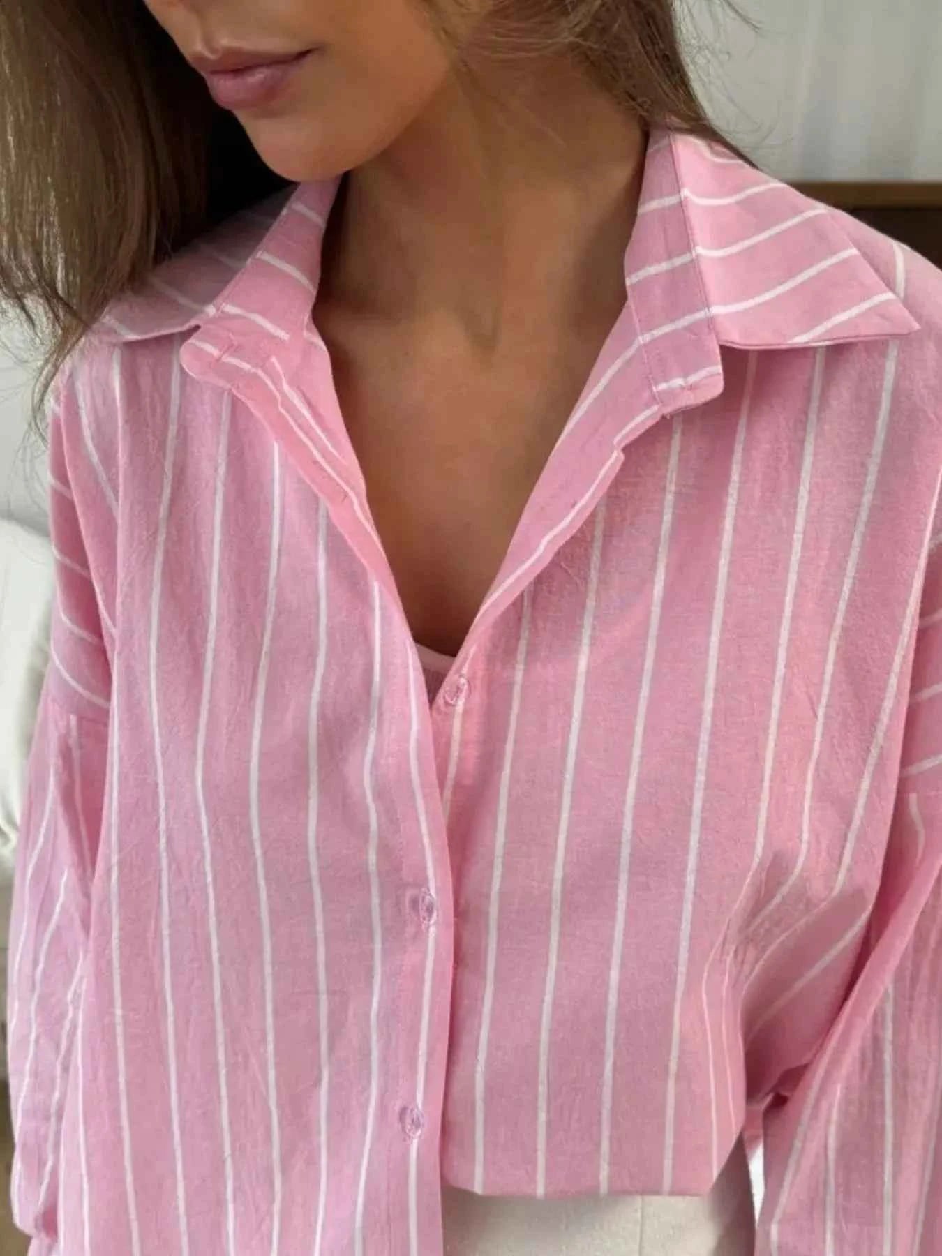 Striped Oversized Button-Down Shirt Pink a707c24e-3302-4852-af4e-c182ce67856a-Max-Origin