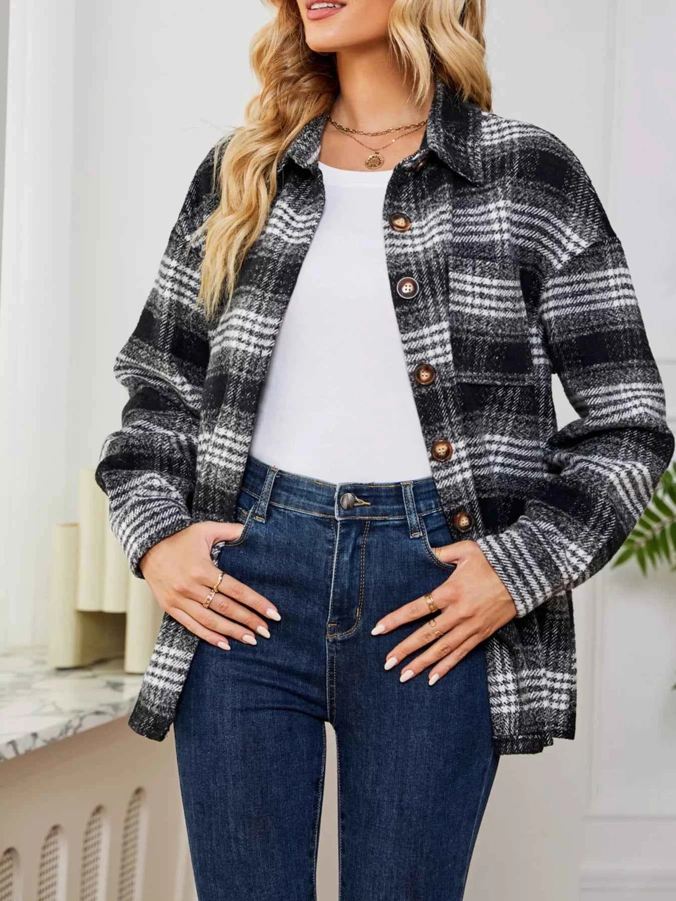 Plaid Button Up Long Sleeve Shacket a70b9f10cd504218a7d06ab39f9f6d96-Max-Origin