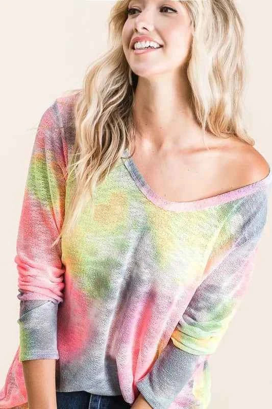 Tie Dye Print Low Gauge Knit Top a70ff3a25c2f466b91a02b979a4a4a31-Max-Origin
