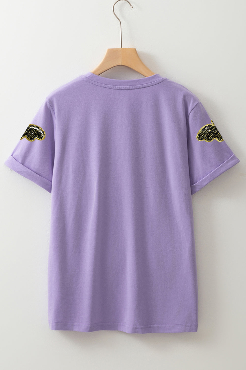 Wisteria Sequin Halloween Bat Patched Casual T Shirt Wisteria 62%Polyester+32%Cotton+6%Elastane a712b999694e6642