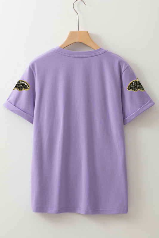 Wisteria Sequin Halloween Bat Patched Casual T Shirt Wisteria 62%Polyester+32%Cotton+6%Elastane a712b999694e6642