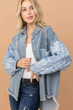 And The Why Full Size Paisley Print Quilted Sleeves Denim Jacket a71369f9-6006-4cc3-86a3-a75d40489d98-Max