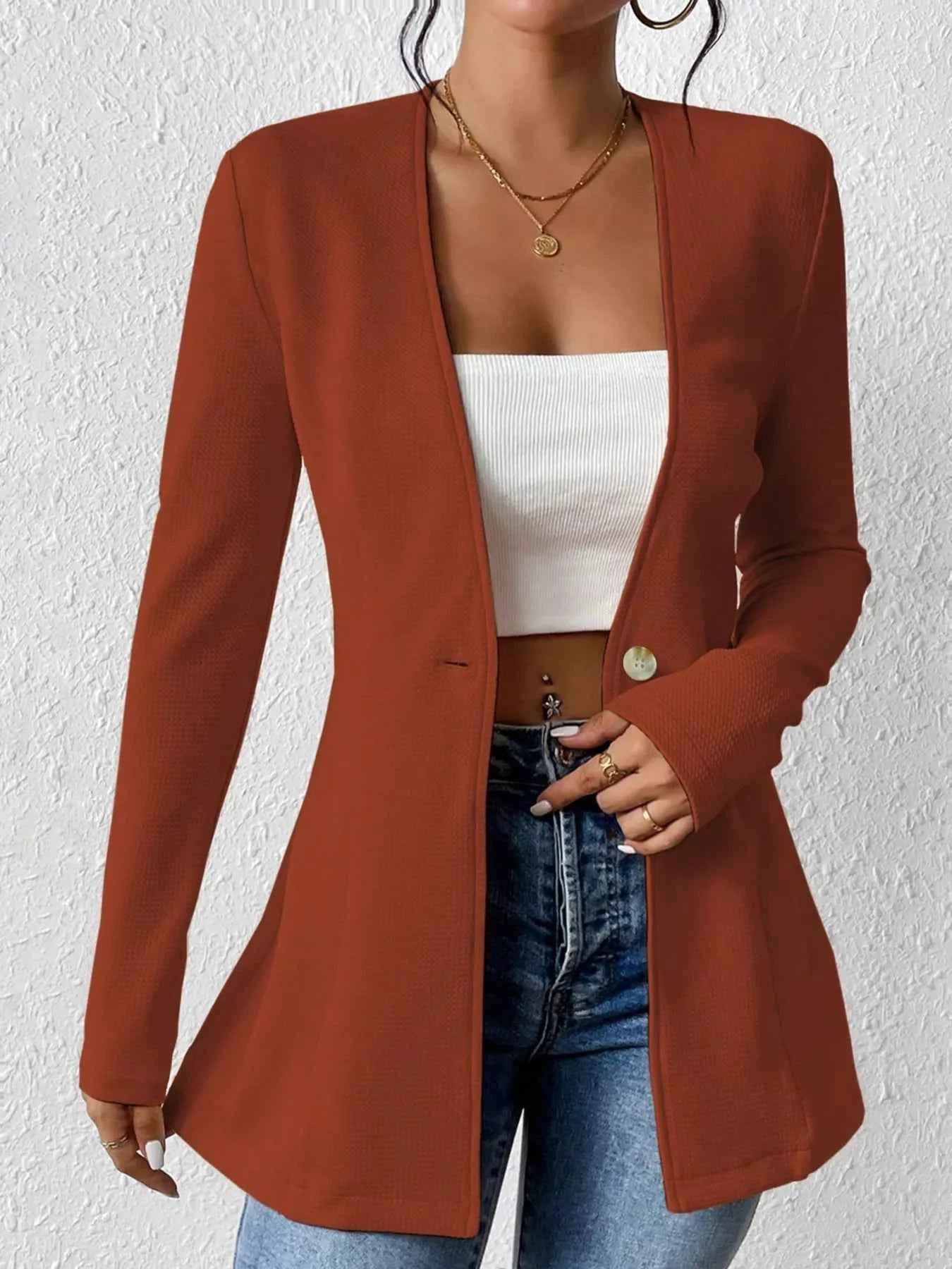 One Button Long Sleeve Blazer a717ad6f757e431a8967c5f50af9555c-Max-Origin