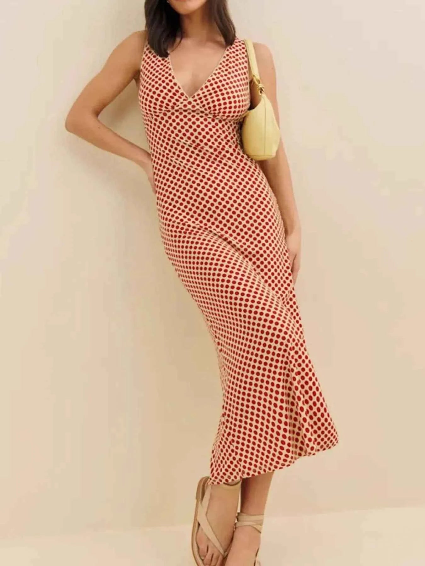 Polka Dot V-Neck Sleeveless Dress Coral Color a71fcb32-b242-4e9b-86d2-49ad7e951a8b-Max-Origin