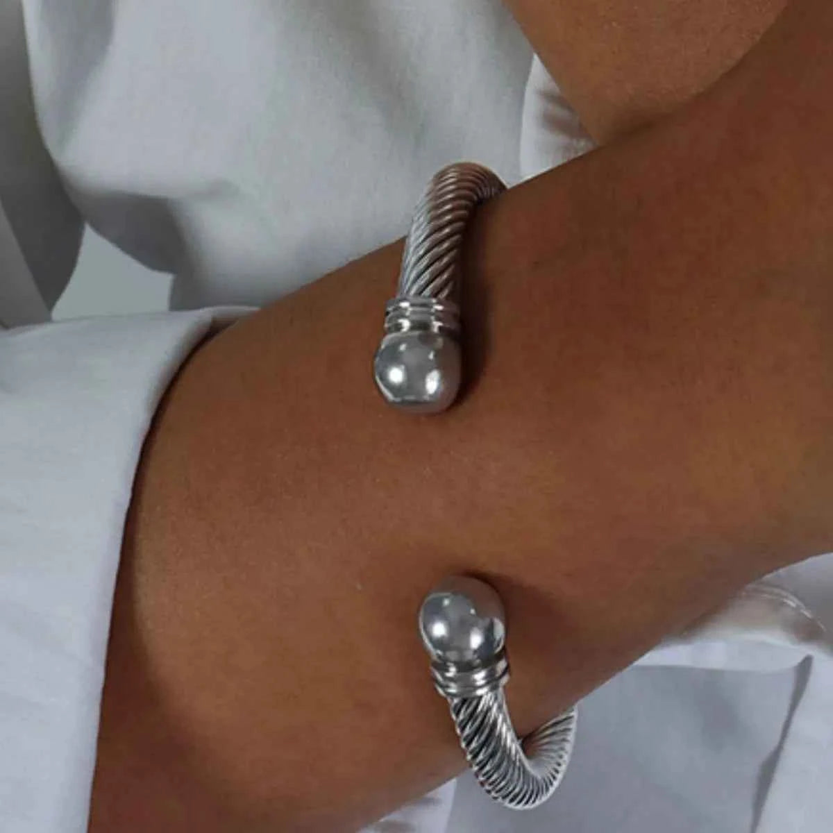 Stainless Steel Twisted Cable Cuff Bracelet Silver One Size a724b704-1765-44ff-84cf-3bb20193f960-Max-Origin