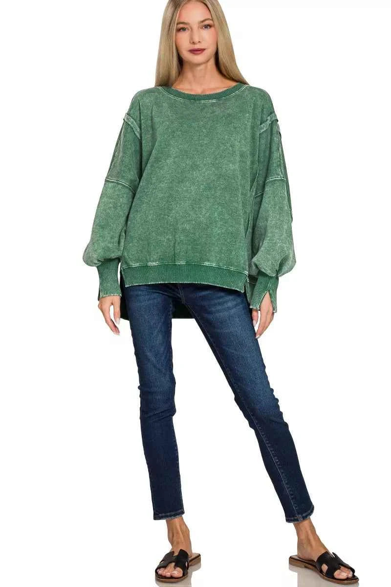 Zenana Acid Washed Batwing Sleeve Fleece Sweatshirt a72652c6d9b94d199a33f49bd93edd21-Max-Origin
