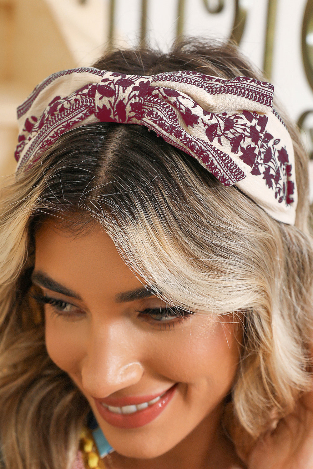 Coral Retro Floral Vine Printed Bow Knot Headband a727c22d27ac7085