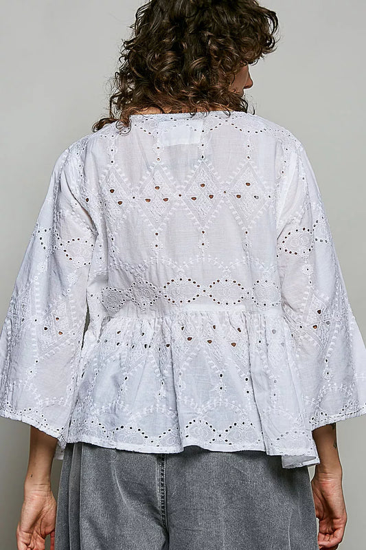 Eyelet Embroidery Peplum Button Front Cotton Shirt a72be694-d831-406d-b3a2-4d7b29e88ec9-Max-Origin