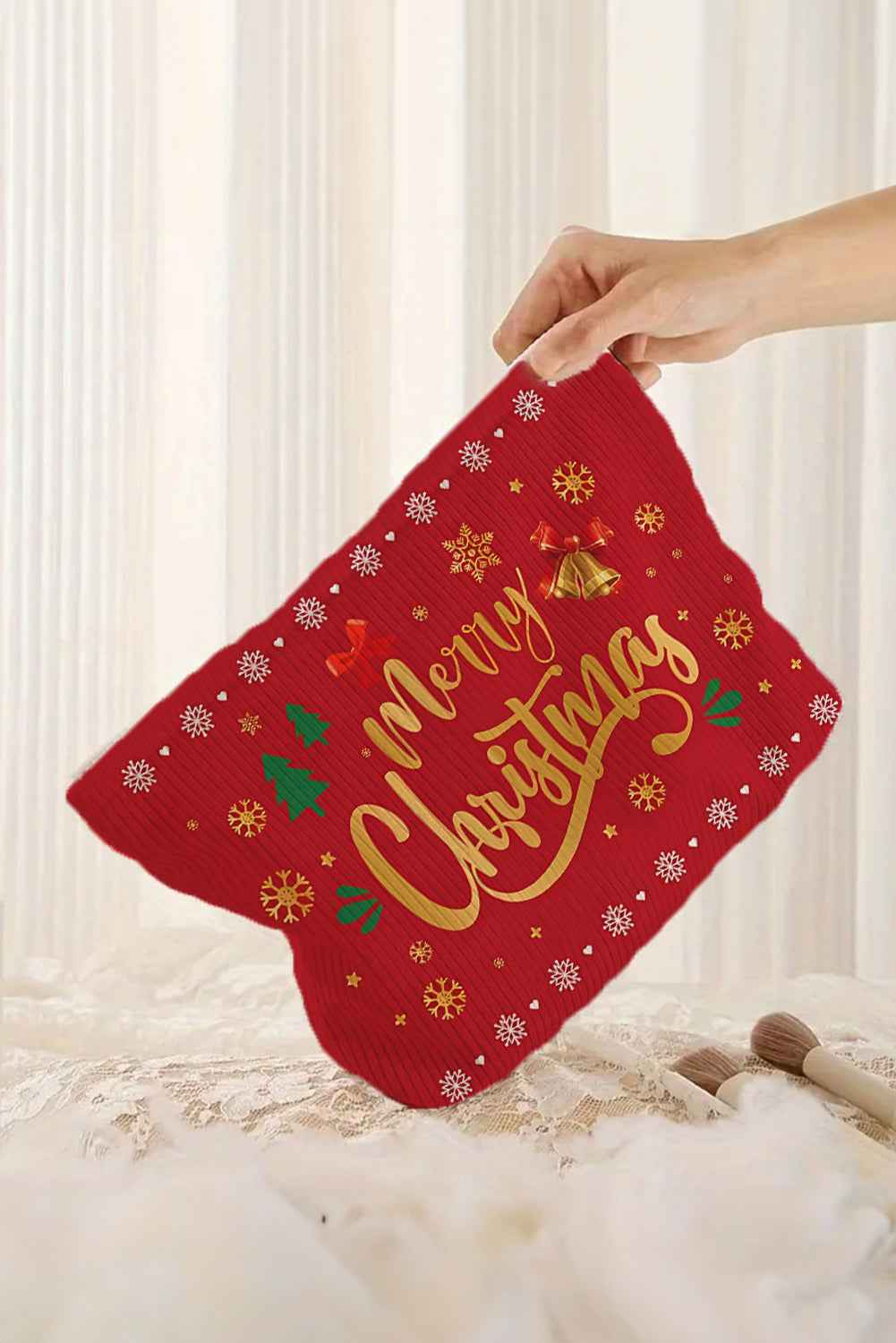 Pink Christmas Santa Claus Corduroy Zip Up Cosmetic Bag Fiery Red ONE SIZE Corduroy a73da70c2c6bedfa