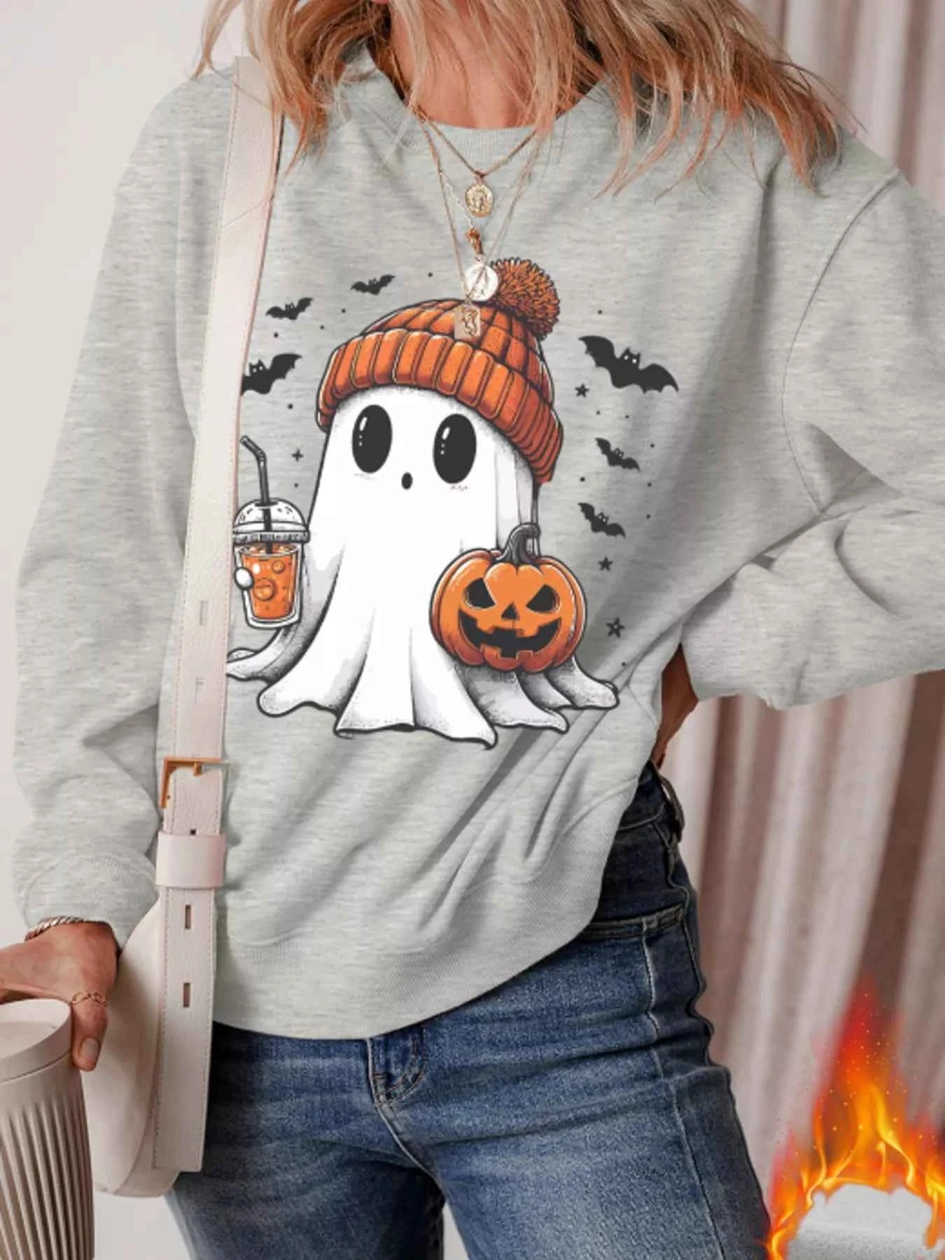 Halloween Ghost Round Neck Sweatshirt